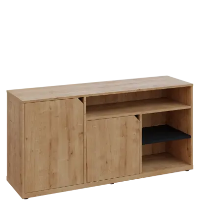 KU2-15DN3 L skříňka nízká 2-dveřová, nika, 740x1522x400, provedení levé, korpus a dvířka dub lite/police černá